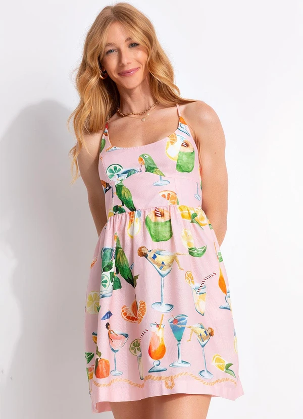 Farm - Vestido Curto Coquetel Lenço Rosa