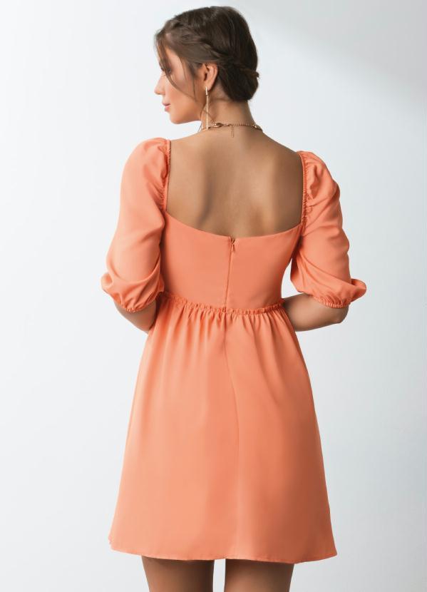 Outlet - Vestido Curto Coral com Mangas Bufantes 4