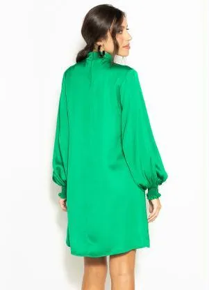 Colcci - Vestido Curto de Cetim Mangas Longas Verde - COLCCI