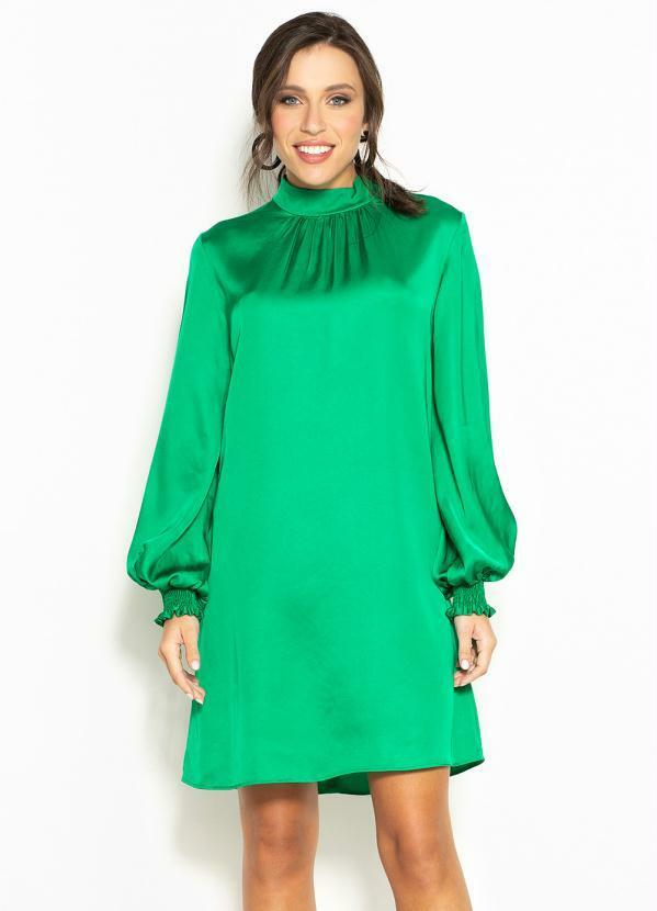 Colcci - Vestido Curto de Cetim Mangas Longas Verde
