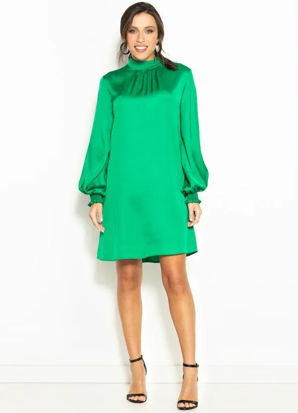 Colcci - Vestido Curto de Cetim Mangas Longas Verde 3