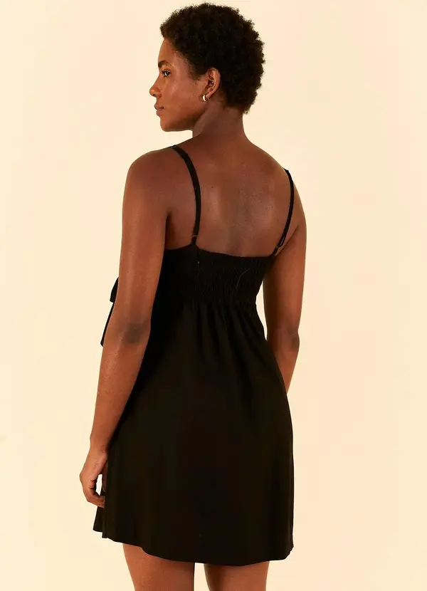 Farm - Vestido Curto de Linho com Transpasse e Alça Preto 2