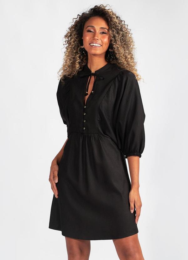 Hering - Vestido Curto de Linho Preto