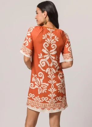 Doce Trama - Vestido Curto de Manga Curta Laranja - DOCE TRAMA
