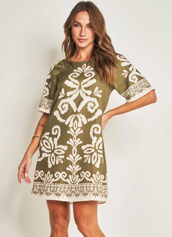 Doce Trama - Vestido Curto de Manga Curta Verde