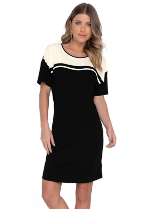 Rovitex - Vestido Curto de Manga em Viscotorcion Preto - ROVITEX