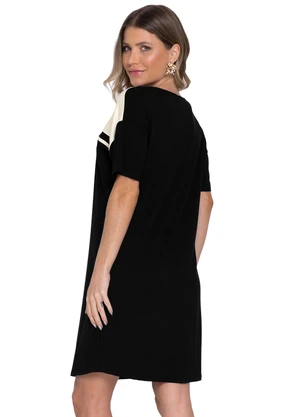 Rovitex - Vestido Curto de Manga em Viscotorcion Preto - ROVITEX