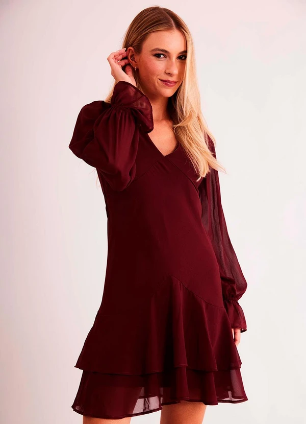Sofie - Vestido Curto de Manga Longa New Ease em Plano Chi