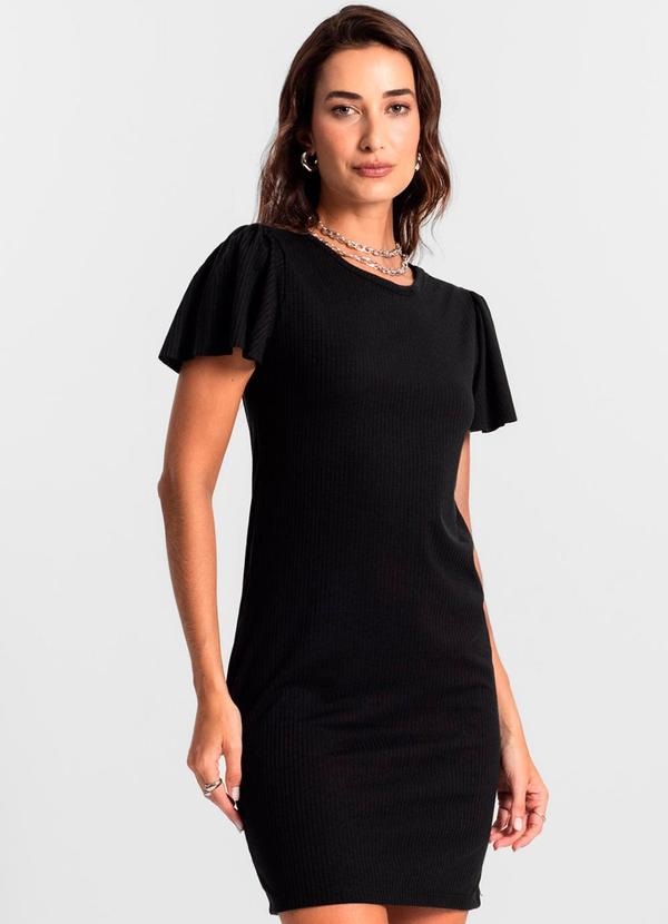 Rovitex - Vestido Curto de Ribana Canelada Preto