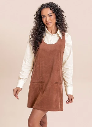 Angel - Vestido Curto de Suede Marrom - ANGEL