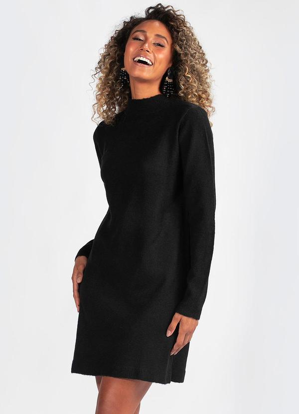 Hering - Vestido Curto de Tricot Gola Alta Preto