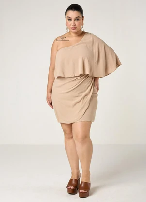 Elegance - Vestido Curto de um Ombro Só Nude Rami - ELEGANCE
