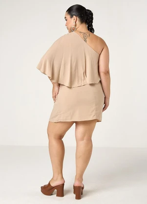 Elegance - Vestido Curto de um Ombro Só Nude Rami - ELEGANCE