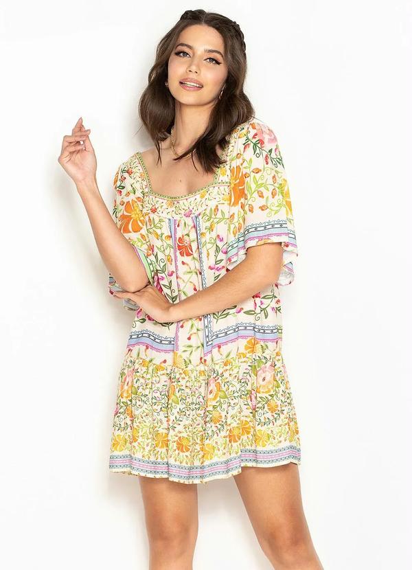 Farm - Vestido Curto de Viscose Amanhecer Off White 1