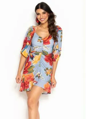 Farm - Vestido Curto de Viscose Bela Chita Azul - FARM