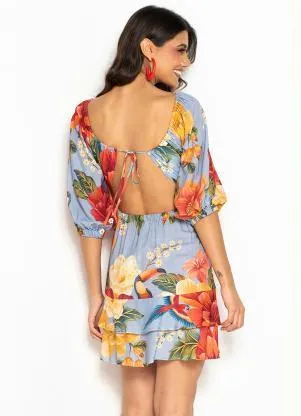 Farm - Vestido Curto de Viscose Bela Chita Azul - FARM