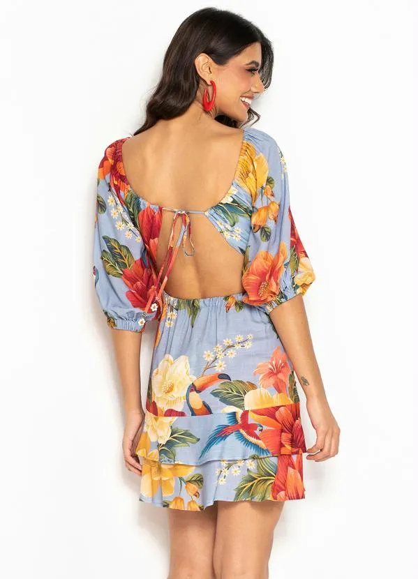 Farm - Vestido Curto de Viscose Bela Chita Azul 2