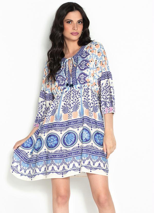Farm - Vestido Curto de Viscose Branco