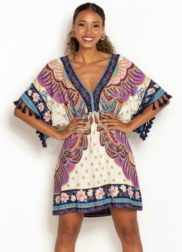 Farm - Vestido Curto de Viscose Chiara Bege