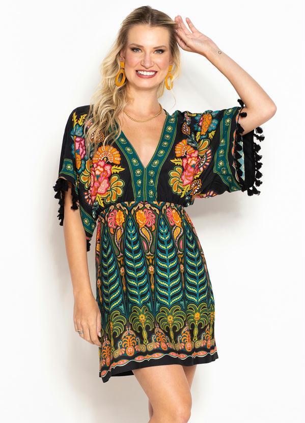 Farm - Vestido Curto de Viscose Conto da Sereia Preto