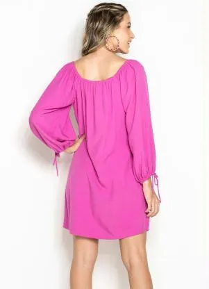 Maria Filó - Vestido Curto de Viscose Decote Elástico Rosa - MARIA FILÓ