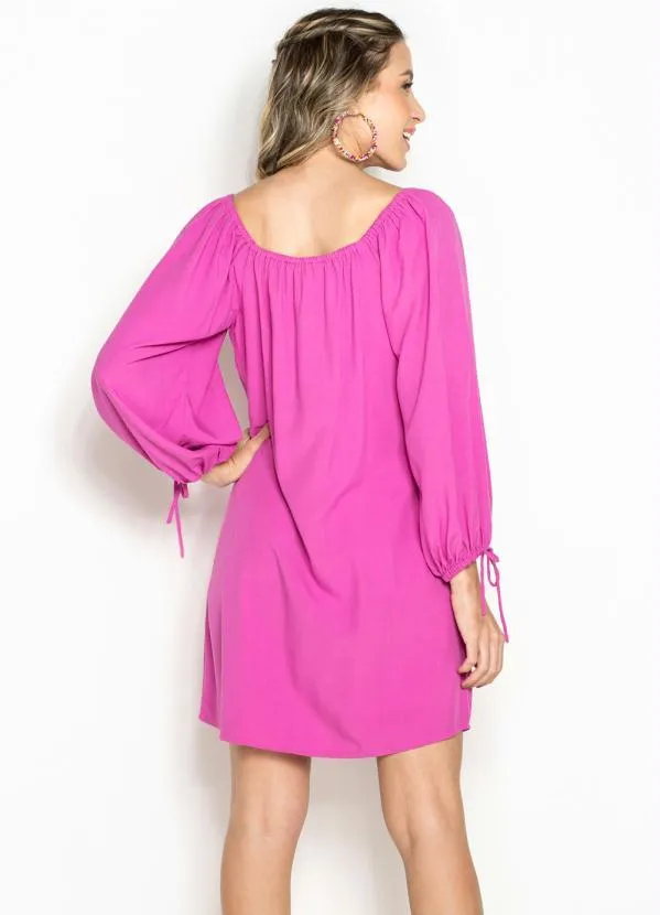 Maria Filó - Vestido Curto de Viscose Decote Elástico Rosa 2