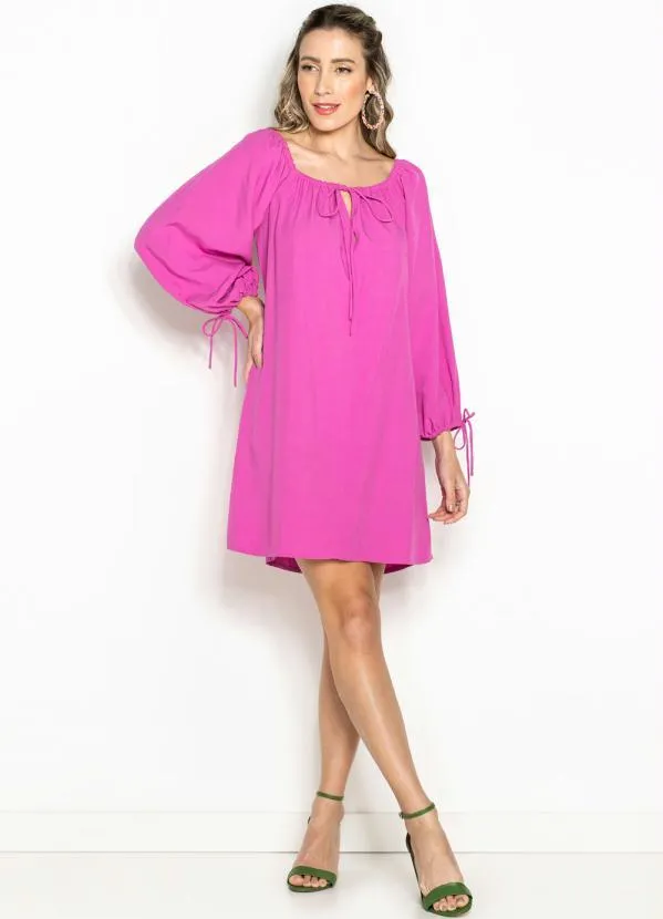 Maria Filó - Vestido Curto de Viscose Decote Elástico Rosa 3