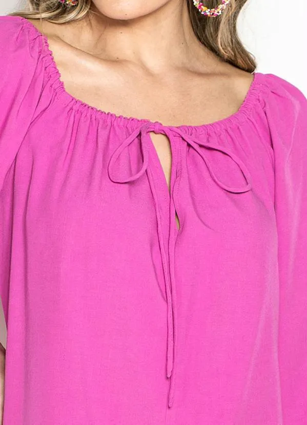 Maria Filó - Vestido Curto de Viscose Decote Elástico Rosa 6