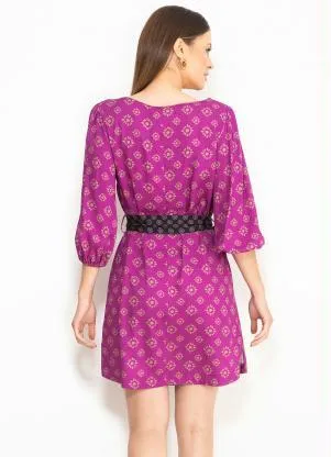 Maria Filó - Vestido Curto de Viscose Estampa Oriente Rosa - MARIA FILÓ