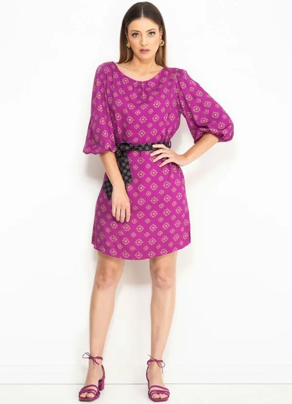 Maria Filó - Vestido Curto de Viscose Estampa Oriente Rosa 3