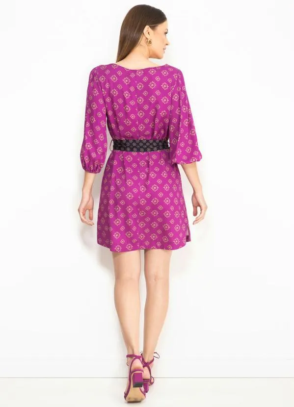 Maria Filó - Vestido Curto de Viscose Estampa Oriente Rosa 4