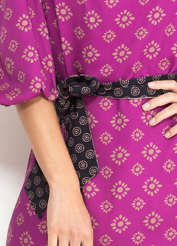 Maria Filó - Vestido Curto de Viscose Estampa Oriente Rosa 6