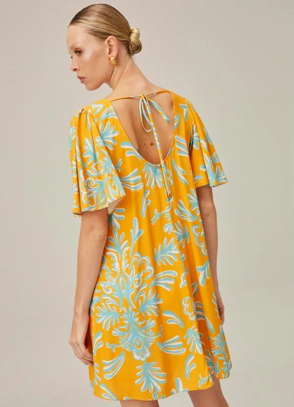 Lança Perfume - Vestido Curto de Viscose Estampado Amarelo 2