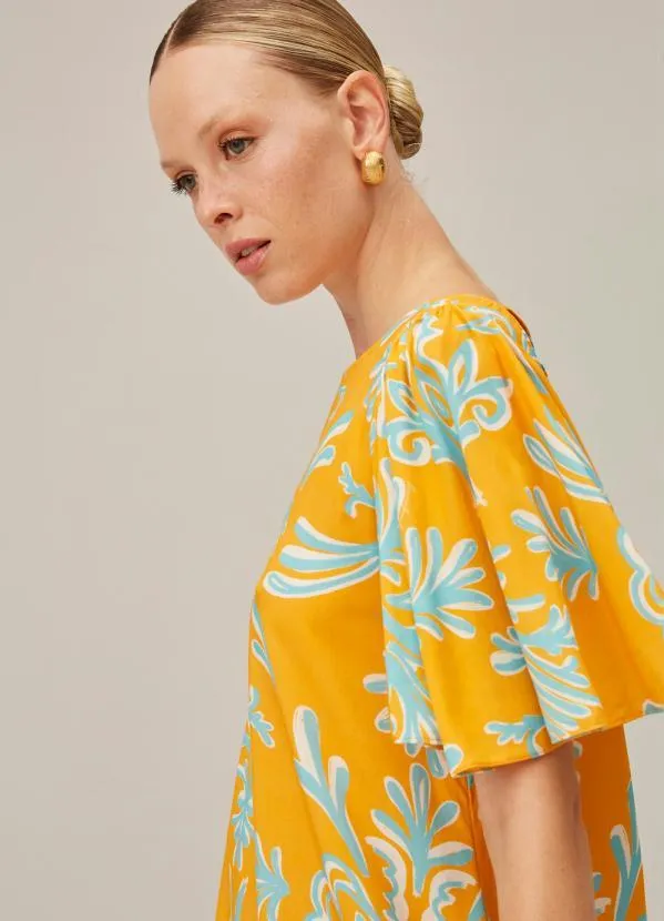 Lança Perfume - Vestido Curto de Viscose Estampado Amarelo 4