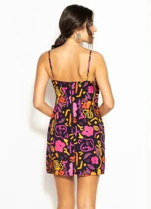 Colcci - Vestido Curto de Viscose Estampado Preto - COLCCI