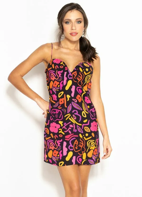 Colcci - Vestido Curto de Viscose Estampado Preto