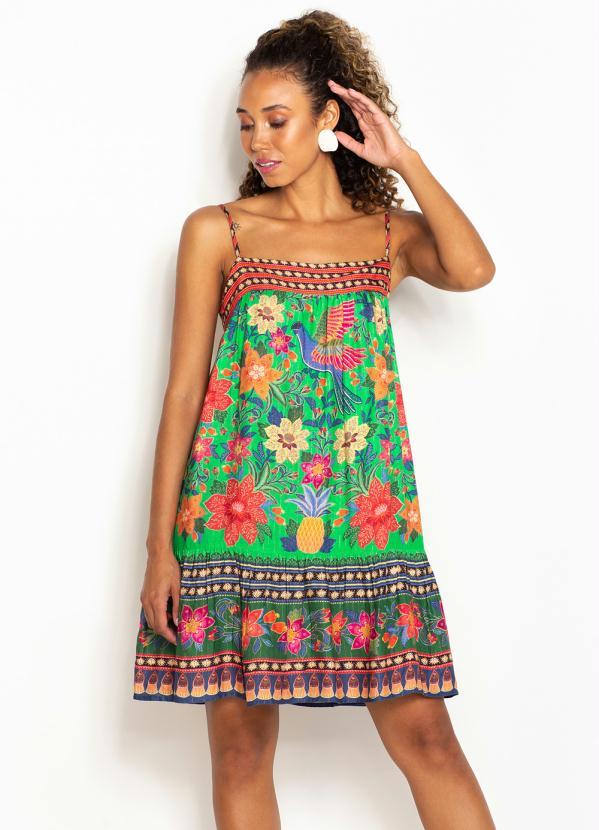 Farm - Vestido Curto de Viscose Flor de Arara Verde