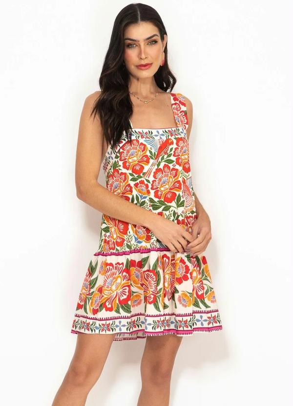 Farm - Vestido Curto de Viscose Floral Bela Off White