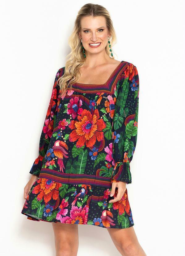 Farm - Vestido Curto de Viscose Florescer Preto