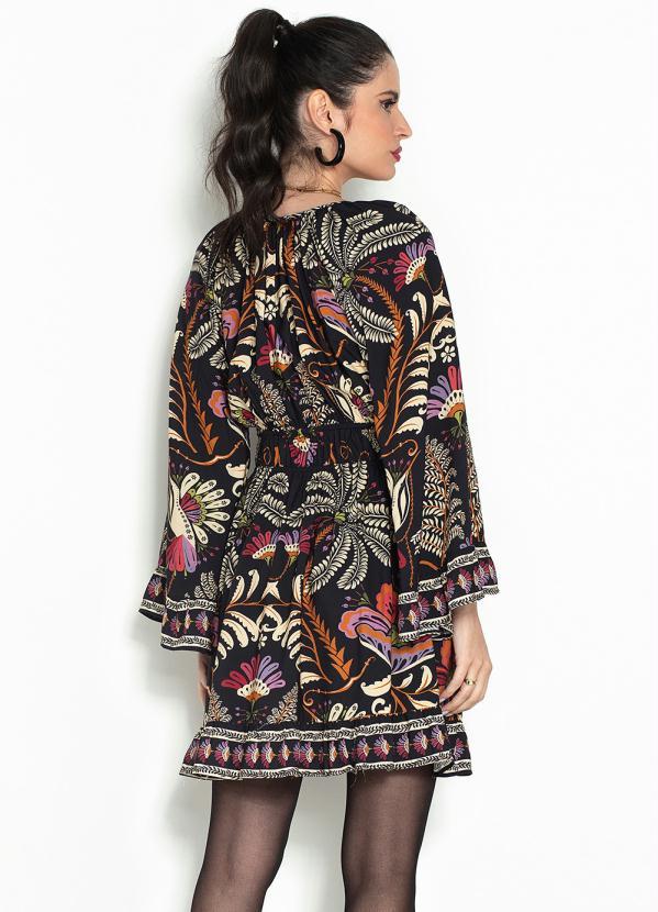 Farm - Vestido Curto de Viscose Jardim Clássico Preto 2