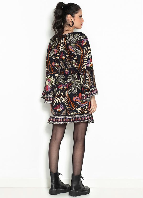 Farm - Vestido Curto de Viscose Jardim Clássico Preto 4