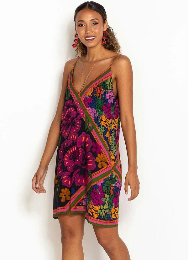 Farm - Vestido Curto de Viscose Jardineira Preto