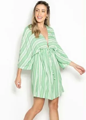 Maria Filó - Vestido Curto de Viscose Listra Acapulco Verde - MARIA FILÓ