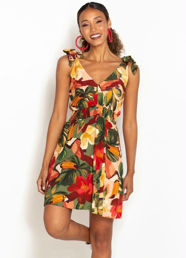 Farm - Vestido Curto de Viscose Magia de Tucano Estampado