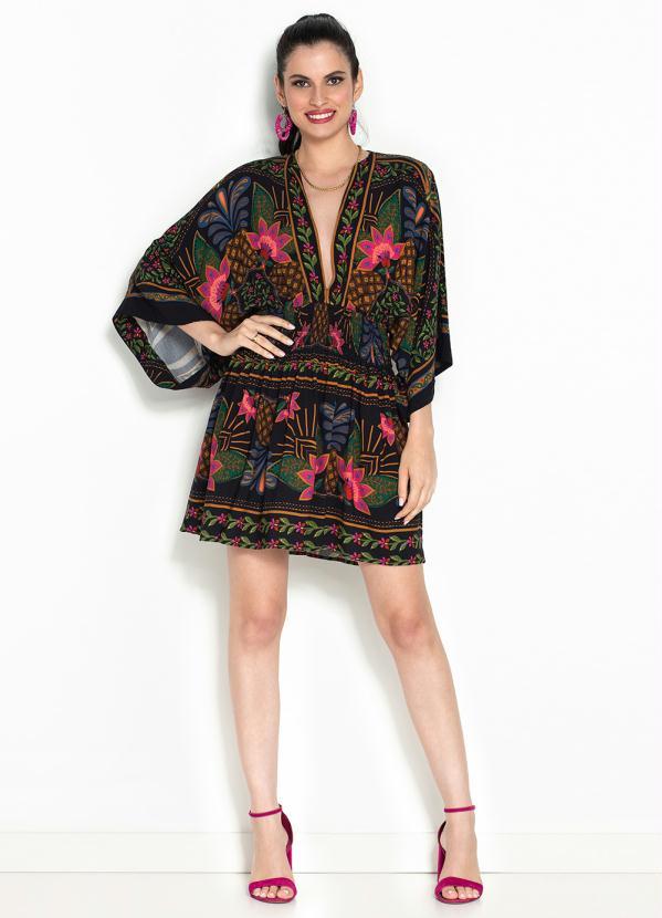 Farm - Vestido Curto de Viscose Mandala Tropical Preto 3