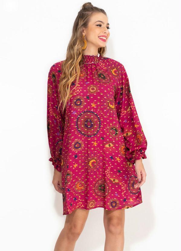 Farm - Vestido Curto de Viscose Noite Mística Rosa
