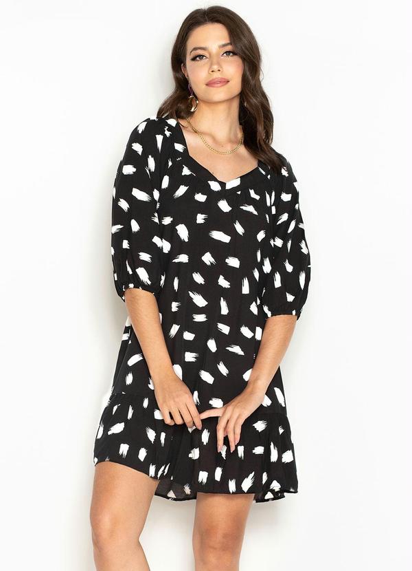 Hering - Vestido Curto de Viscose Preto