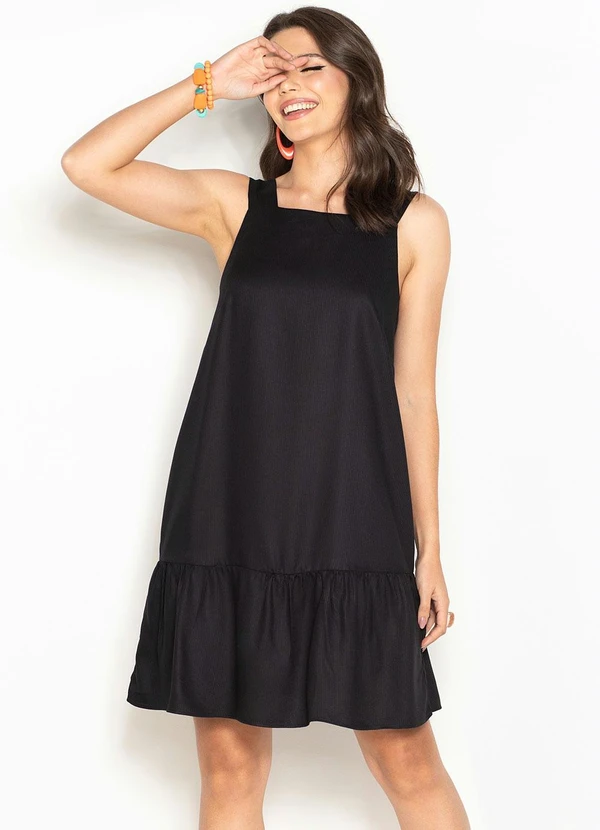 Hering - Vestido Curto de Viscose Preto