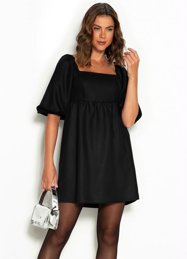 Hering - Vestido Curto de Viscose Preto