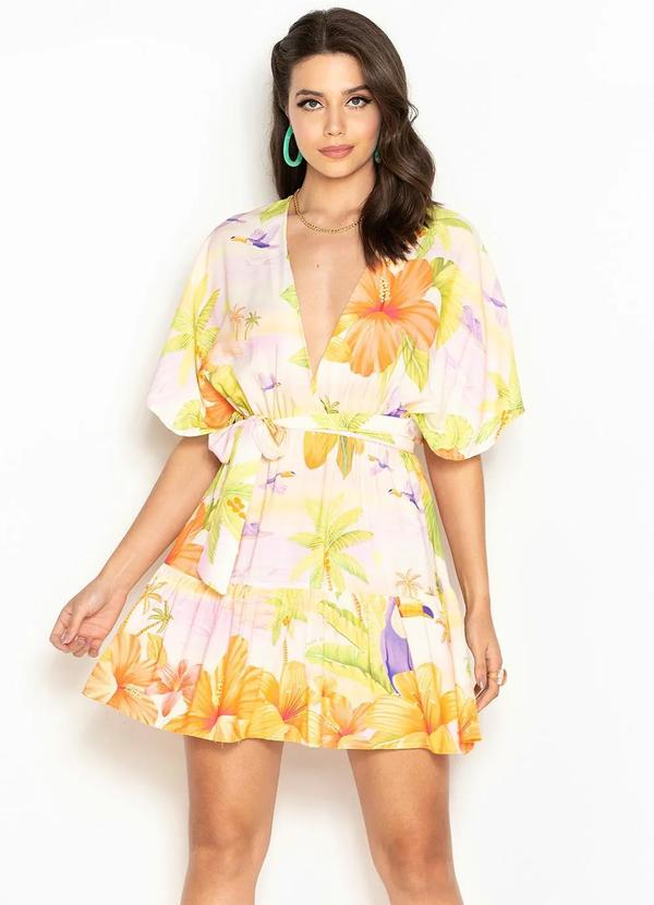 Farm - Vestido Curto de Viscose Sereno Verão Off White